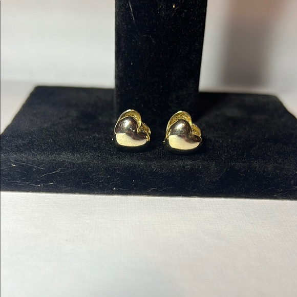 Gold Heart Stud Earrings - Picture 2 of 2